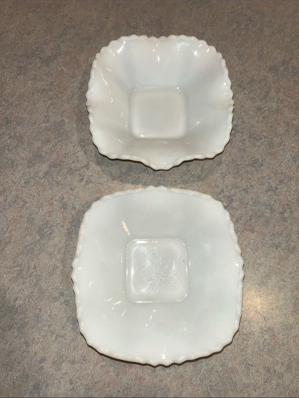 White Square Milk Glass Serving Bowls - Set of 2